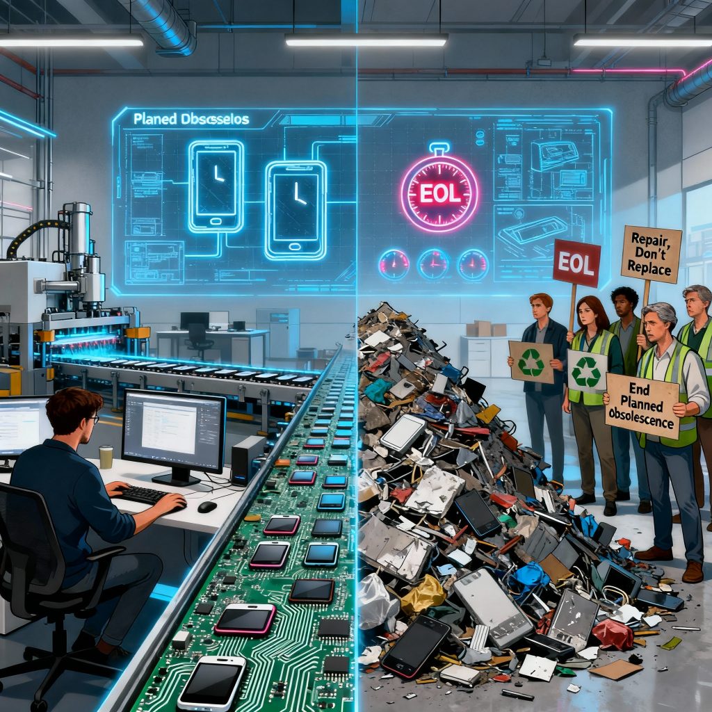 Geplante Obsoleszenz treibt E-Waste. Analyse 2025: Ursachen, Recht auf Reparatur, Fallstudien & klare Handlungsempfehlungen.